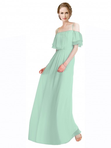 Soft Chiffon Spaghetti Straps A-Line Mint Green Bridesmaid Dress Derby
