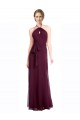 Soft Chiffon Halter Neck Low Back A-Line Burgundy Evening Dress / Bridesmaid Dress Derby