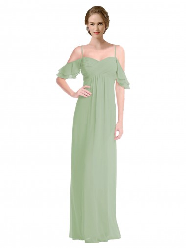 Soft Chiffon Spaghetti Straps Low Back A-Line Smoke Green Formal Dress / Bridesmaid Dress Derby