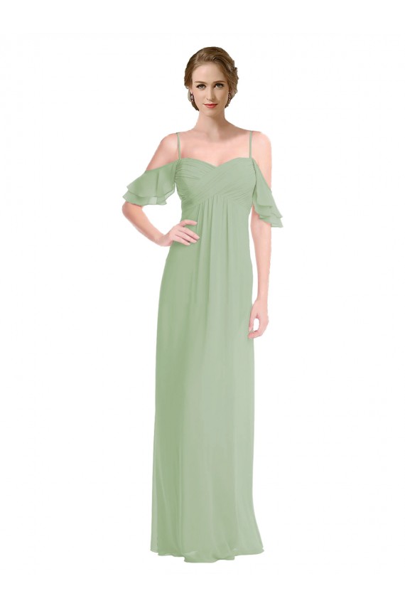 Soft Chiffon Spaghetti Straps Low Back A-Line Smoke Green Formal Dress / Bridesmaid Dress Derby