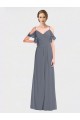 Soft Chiffon V-Neck V-Back A-Line Slate Grey Bridesmaid Dress Derby