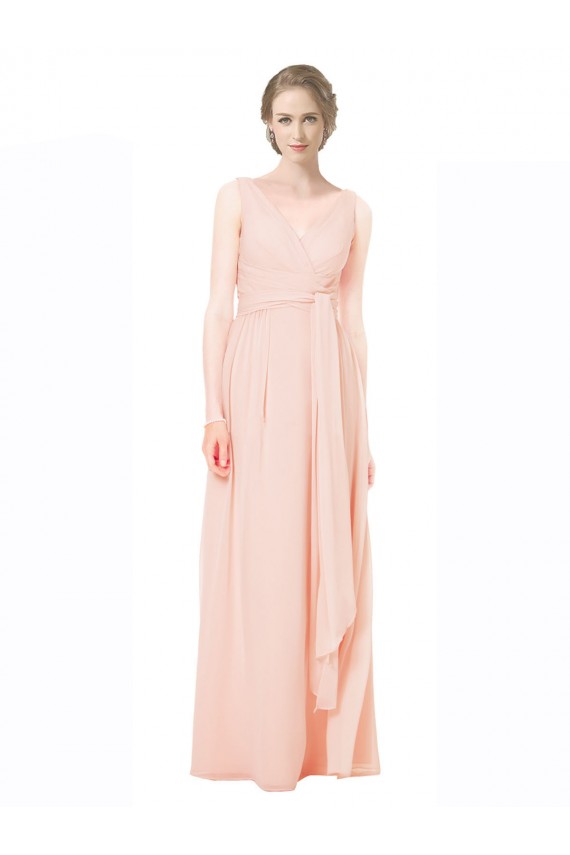 Chiffon V-Neck V-Back A-Line Wedding Party Dress Derby