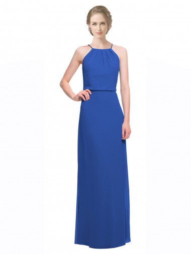 Soft Chiffon Spaghetti Straps Low Back A-Line Blue Bridesmaid Dress Derby