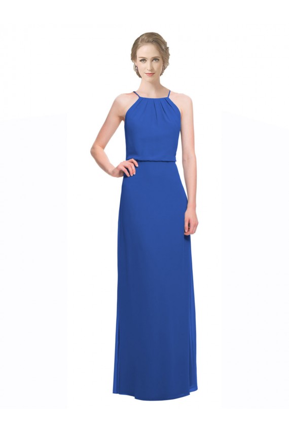 Soft Chiffon Spaghetti Straps Low Back A-Line Blue Bridesmaid Dress Derby