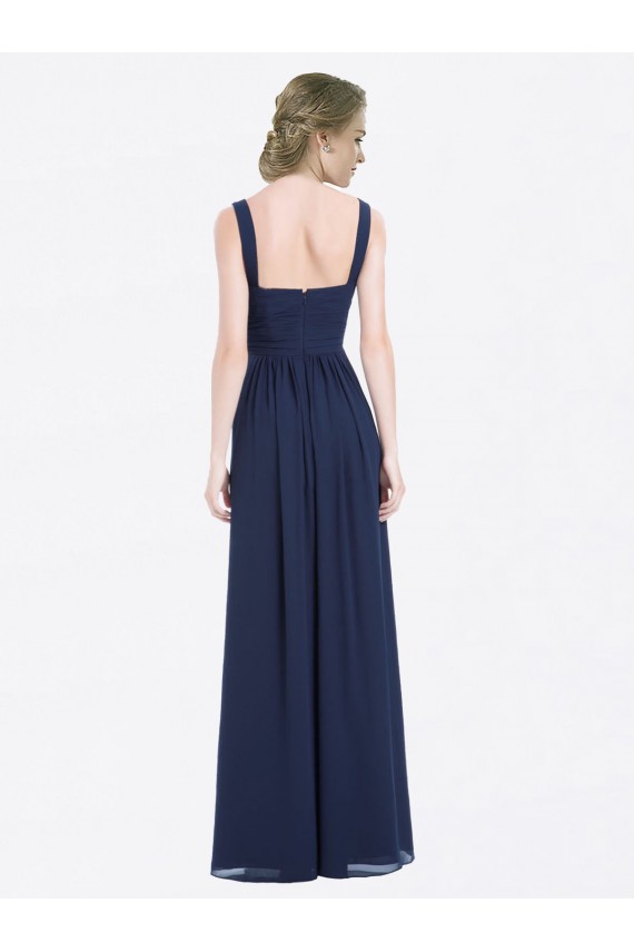 Soft Chiffon V-Neck Low Back A-Line Dark Navy Evening Gowns / Bridesmaid Dress Derby