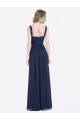 Soft Chiffon V-Neck Low Back A-Line Dark Navy Evening Gowns / Bridesmaid Dress Derby