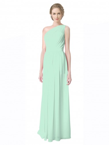 Soft Chiffon One Shoulder A-Line Mint Green Bridesmaid Dress Derby