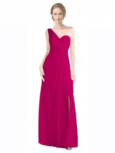 Soft Chiffon One Shoulder A-Line Red Bridesmaid Dress Derby