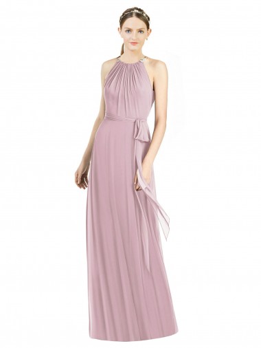 Soft Chiffon Halter Neck A-Line Primrose Bridesmaid Dress Derby
