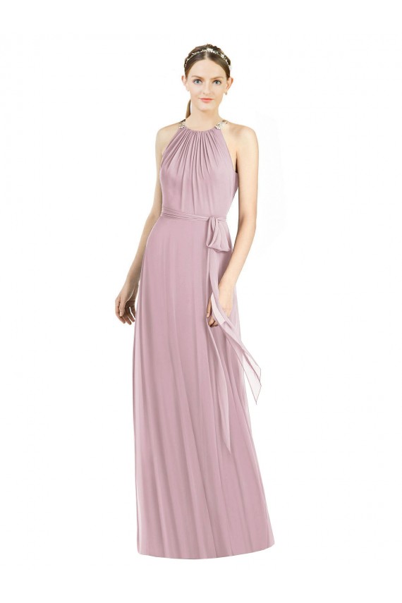 Soft Chiffon Halter Neck A-Line Primrose Bridesmaid Dress Derby