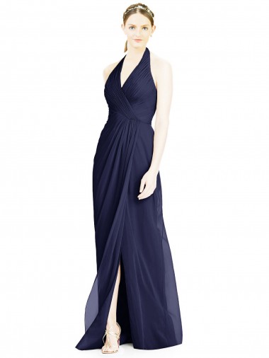 Soft Chiffon V-Neck Open Back A-Line Dark Navy Formal Dress / Bridesmaid Dress Derby