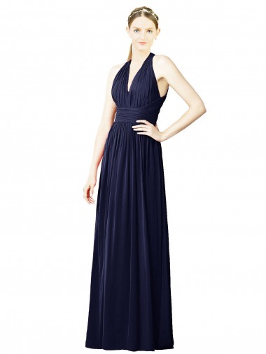 Chiffon V-Neck Keyhole Back A-Line Dark Navy Bridesmaid Dresses Derby