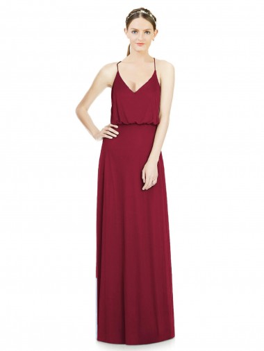Soft Chiffon V-Neck A-Line Burgundy Evening Gowns / Bridesmaid Dress Derby