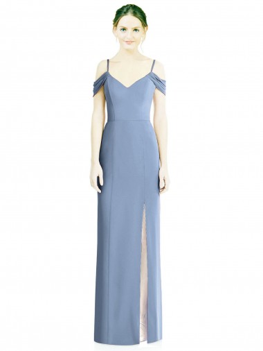 Soft Chiffon Jewel Open Back A-Line Dusty Blue Formal Evening Gown / Bridesmaid Dress Derby