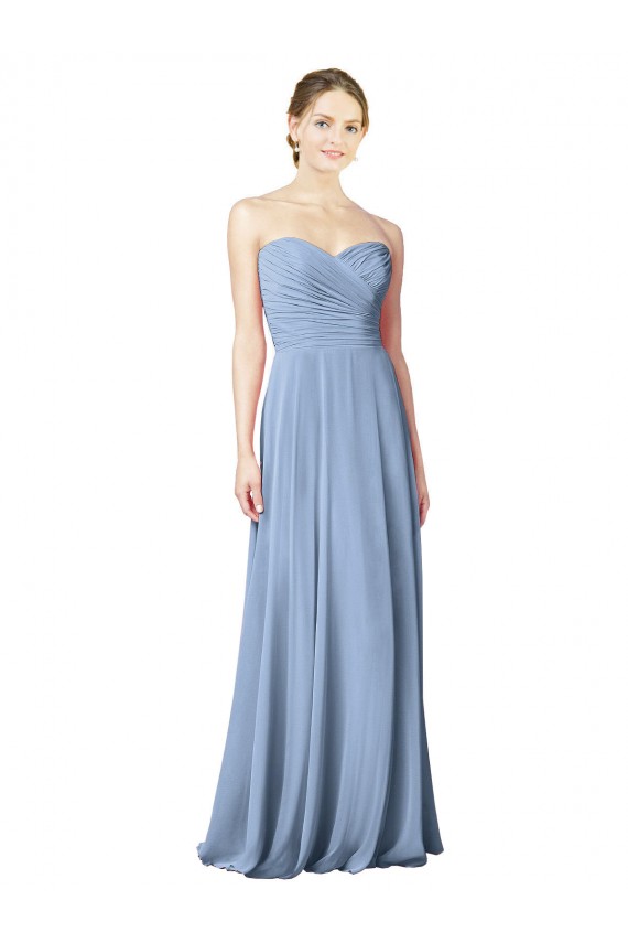 Chiffon Strapless Low Back A-Line Dusty Blue Wedding Party Dress Derby