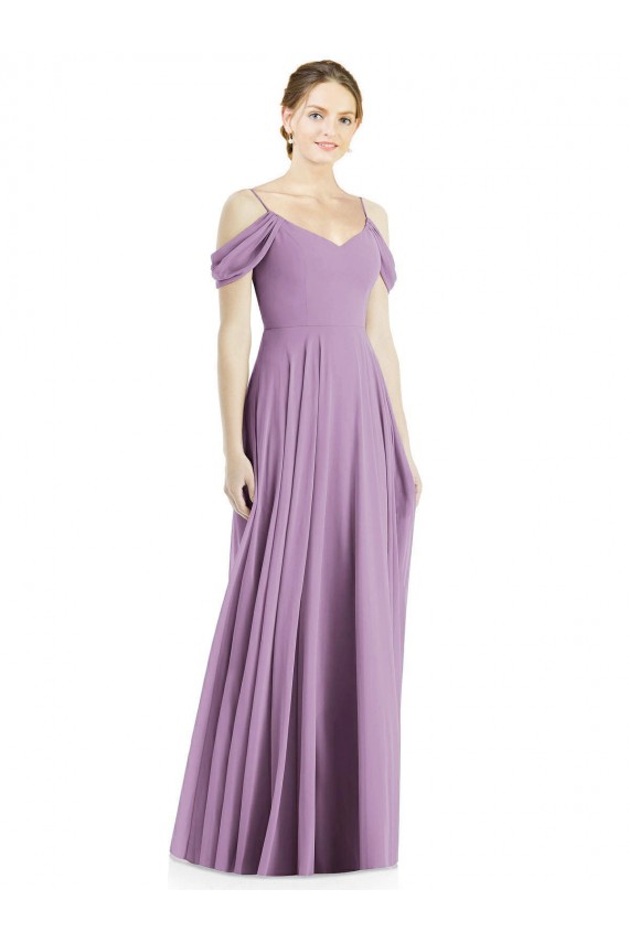 Soft Chiffon Spaghetti Straps Low Back A-Line Dark Lavender Semi Formal Evening Dress / Bridesmaid Dress Derby