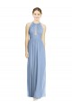 Chiffon Halter Neck A-Line Dusty Blue Wedding Party Dress Derby