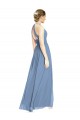 Chiffon Halter Neck A-Line Dusty Blue Wedding Party Dress Derby
