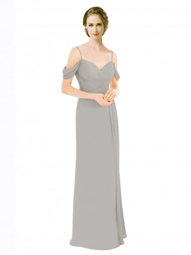 Soft Chiffon & Lace Sweetheart Low Back A-Line Silver Bridesmaid Dress Derby