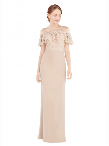 Soft Chiffon & Lace Off the Shoulder A-Line Champagne Prom Dress / Bridesmaid Dress Derby
