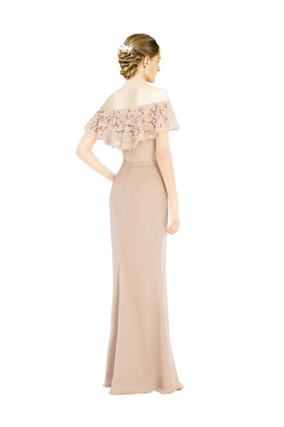 Soft Chiffon & Lace Off the Shoulder A-Line Champagne Prom Dress / Bridesmaid Dress Derby