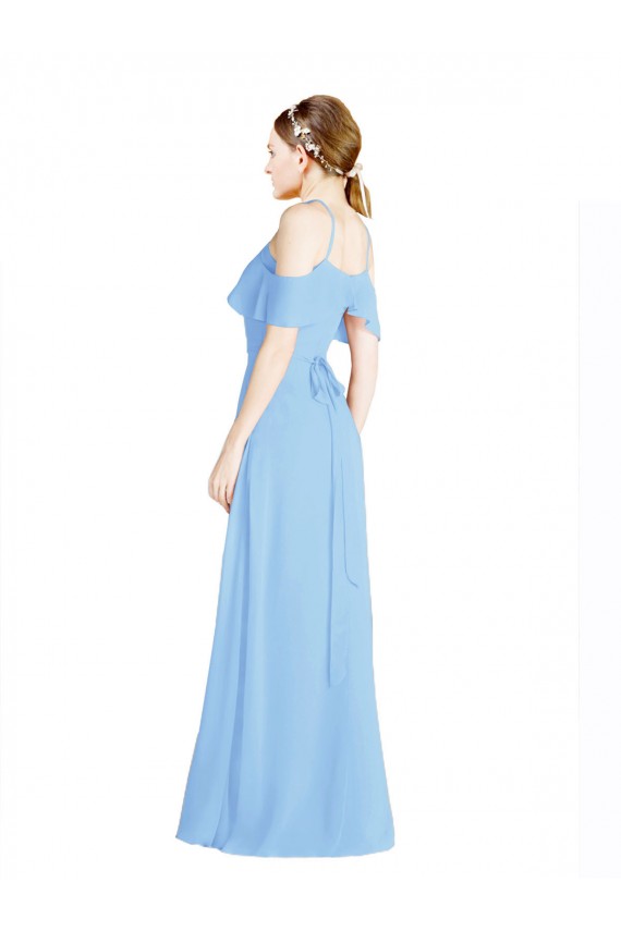 Soft Chiffon Halter Neck Low Back A-Line Periwinkle Formal Dress / Bridesmaid Dress Derby