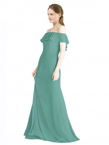 Soft Chiffon Off the Shoulder A-Line Icelandic Silver Bridal Party Dress Derby
