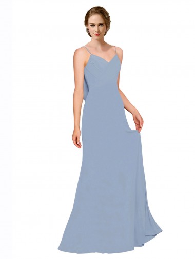Chiffon Sweetheart A-Line Dusty Blue Bridesmaid Dress / Evening Dress Derby