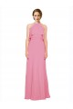 Soft Chiffon High Neck Low Back A-Line Skin Pink Bridesmaid Dress Derby