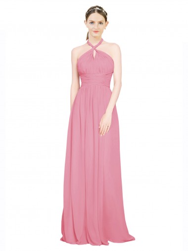 Chiffon V-Neck A-Line Skin Pink Bridesmaid Dress / Evening Dress Derby