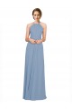 Chiffon High Neck Open Back A-Line Dusty Blue Bridesmaid Dress / Evening Dress Derby