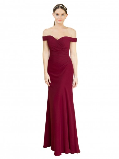 Soft Chiffon Off the Shoulder Mermaid Burgundy Black Tie Prom Dress / Bridesmaid Dress Derby