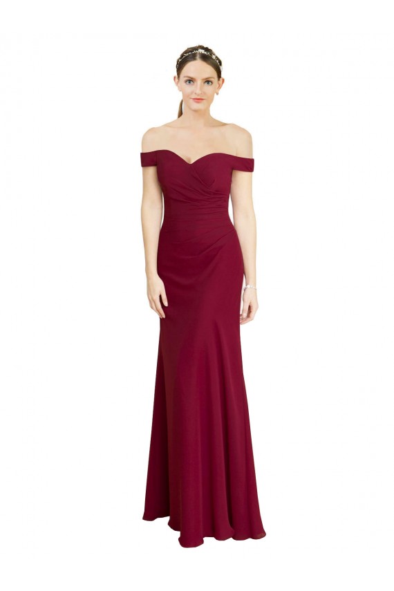 Soft Chiffon Off the Shoulder Mermaid Burgundy Black Tie Prom Dress / Bridesmaid Dress Derby