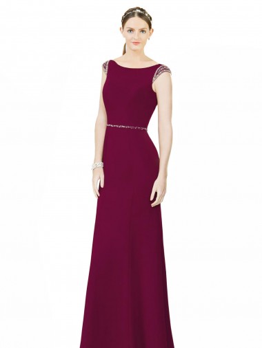 Soft Chiffon High Neck Low Back A-Line Burgundy Bridesmaid Dress Derby