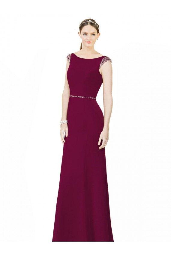 Soft Chiffon High Neck Low Back A-Line Burgundy Bridesmaid Dress Derby