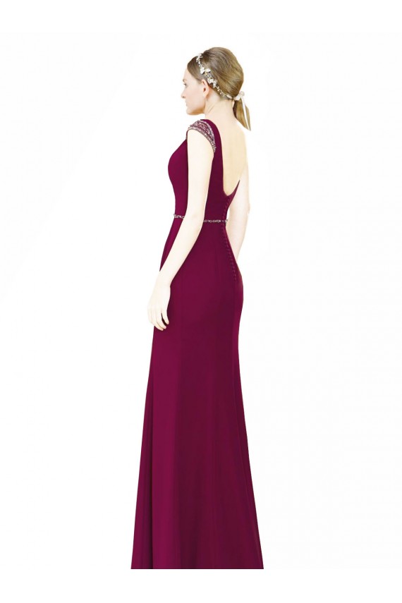 Soft Chiffon High Neck Low Back A-Line Burgundy Bridesmaid Dress Derby