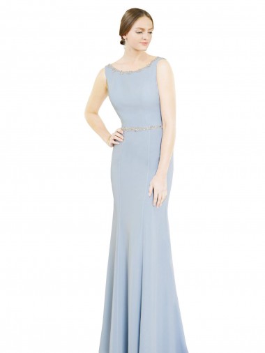 Soft Chiffon High Neck Low Back A-Line Light Sky Blue Bridesmaid Dress Derby