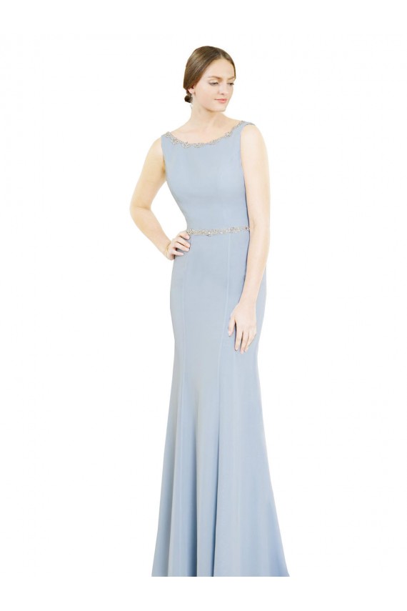 Soft Chiffon High Neck Low Back A-Line Light Sky Blue Bridesmaid Dress Derby