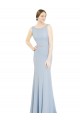 Soft Chiffon High Neck Low Back A-Line Light Sky Blue Bridesmaid Dress Derby