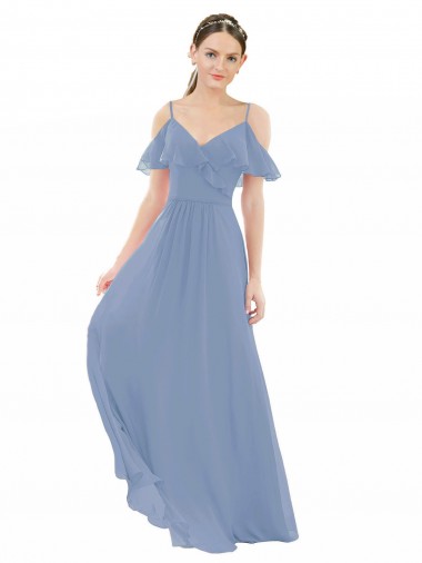 Lxue Chiffon V-Neck A-Line Dusty Blue Bridesmaid Dress Derby