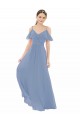 Lxue Chiffon V-Neck A-Line Dusty Blue Bridesmaid Dress Derby