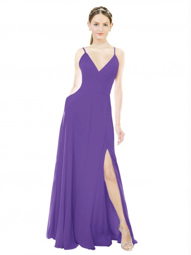 Soft Chiffon V-Neck A-Line Purple Bridesmaid Dress Derby