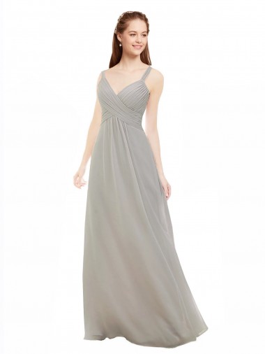 Soft Chiffon V-Neck Open Back A-Line Silver Bridesmaid Dress Derby