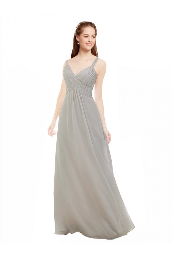 Soft Chiffon V-Neck Open Back A-Line Silver Bridesmaid Dress Derby