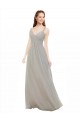 Soft Chiffon V-Neck Open Back A-Line Silver Bridesmaid Dress Derby