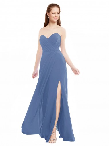 Soft Chiffon Strapless A-Line Windsor Blue Bridesmaid Dresses Derby