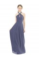 Soft Chiffon Halter Neck Low Back A-Line Silver Stone Bridesmaid Dress Derby