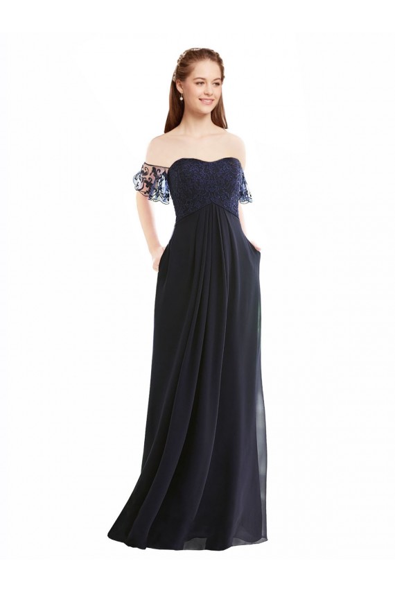 Soft Chiffon & Lace V-Neck A-Line Dark Navy Formal Dress / Bridesmaid Dress Derby