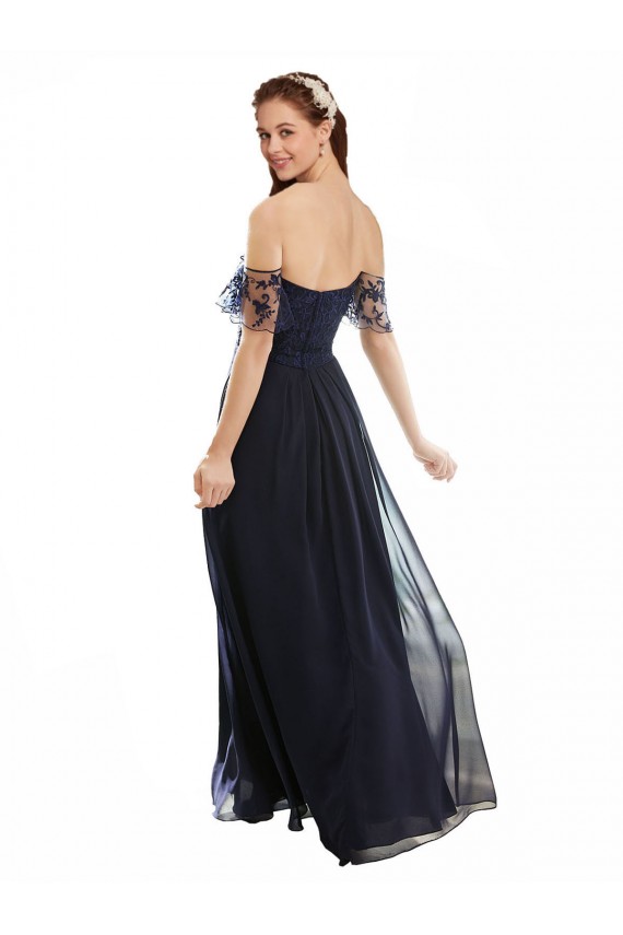 Soft Chiffon & Lace V-Neck A-Line Dark Navy Formal Dress / Bridesmaid Dress Derby