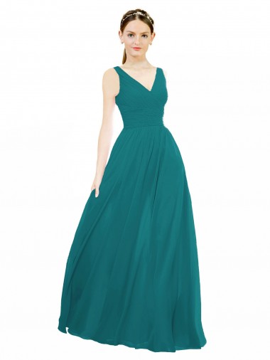 Chiffon V-Neck A-Line Hunter Bridesmaid Gowns Derby